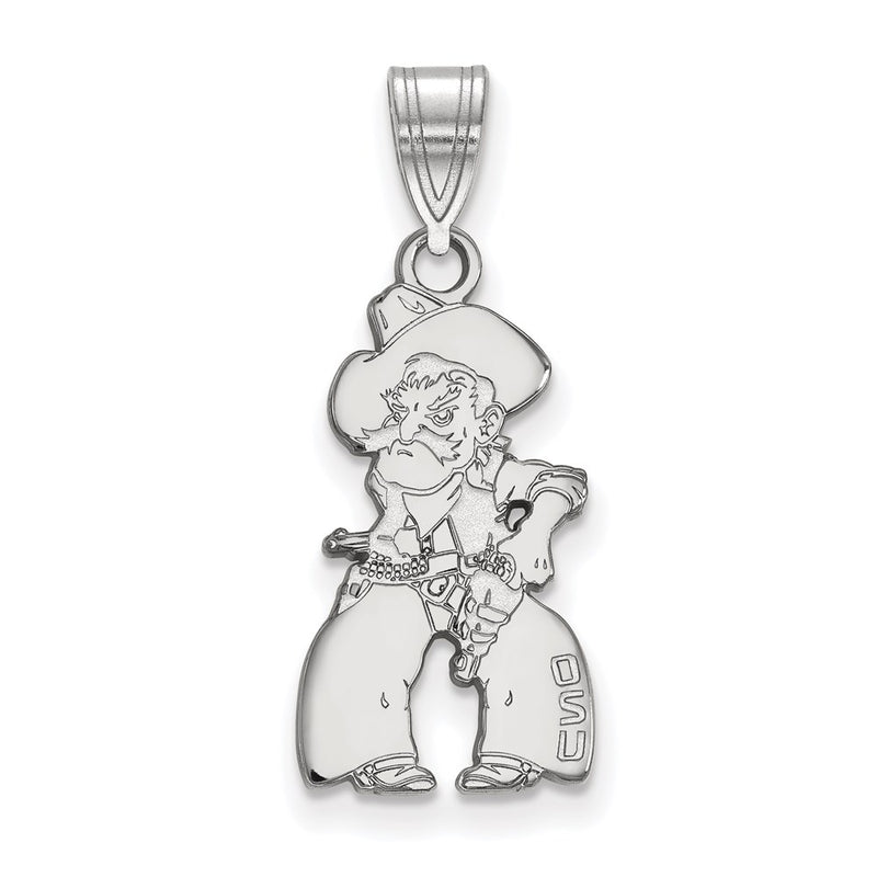 Sterling Silver Rhodium Plated Logoart Oklahoma State University Cowboy Large Pendant