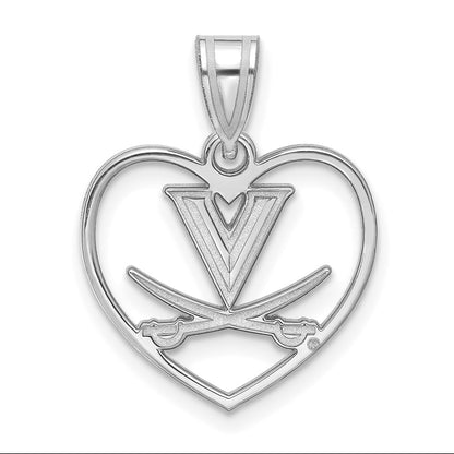 Sterling Silver Rhodium Plated Logoart University Of Virginia Heart Pendant