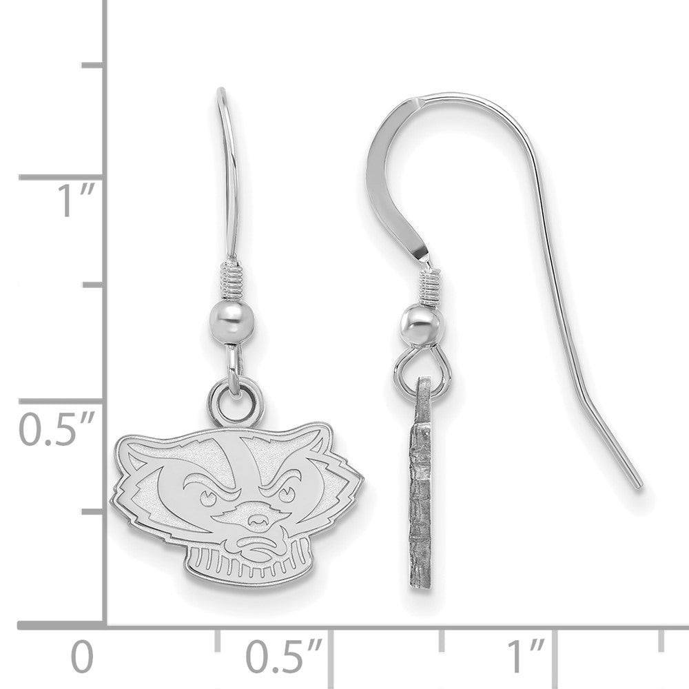 Sterling Silver Rhodium Plated Logoart University Of Wisconsin Badger Extra Small Dangle Wire Earrings