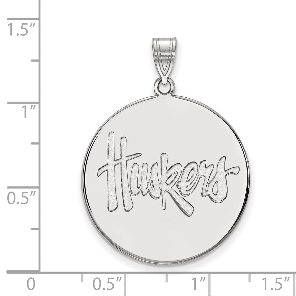 Sterling Silver Rhodium Plated Logoart University Of Nebraska Huskers Extra Large Disc Pendant