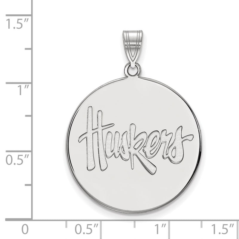 Sterling Silver Rhodium Plated Logoart University Of Nebraska Huskers Extra Large Disc Pendant