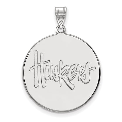 Sterling Silver Rhodium Plated Logoart University Of Nebraska Huskers Extra Large Disc Pendant