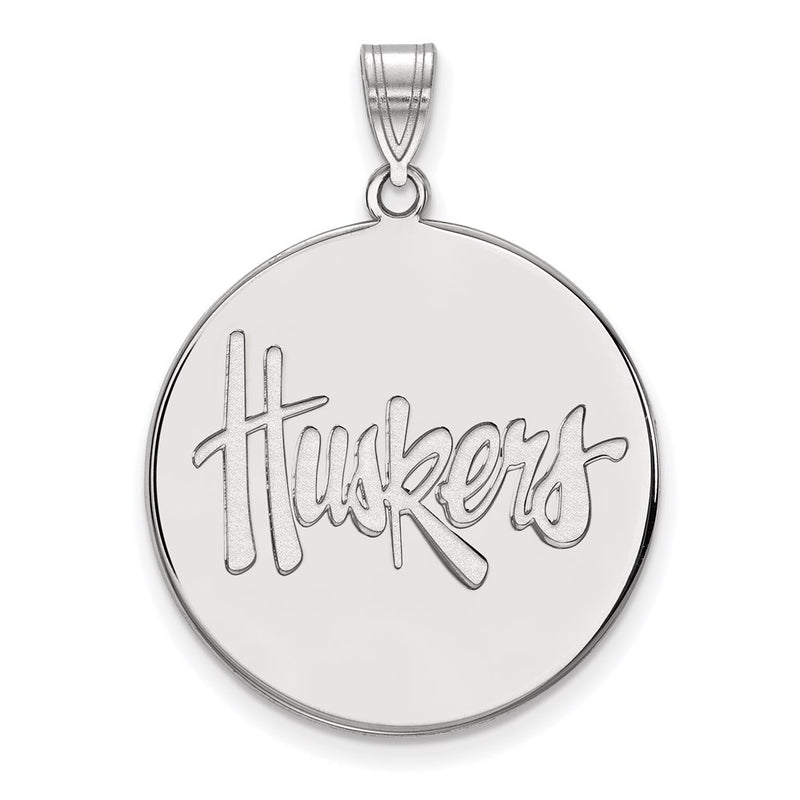 Sterling Silver Rhodium Plated Logoart University Of Nebraska Huskers Extra Large Disc Pendant