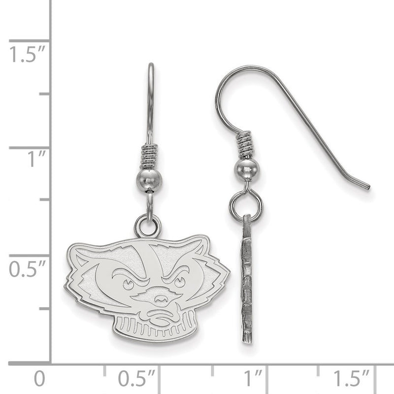 Sterling Silver Rhodium Plated Logoart University Of Wisconsin Badger Small Dangle Wire Earrings