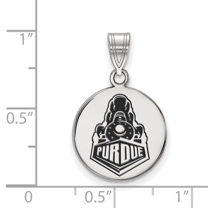 Sterling Silver Rhodium Plated Logoart Purdue University Boilermakers Train Logo Medium Enameled Disc Pendant