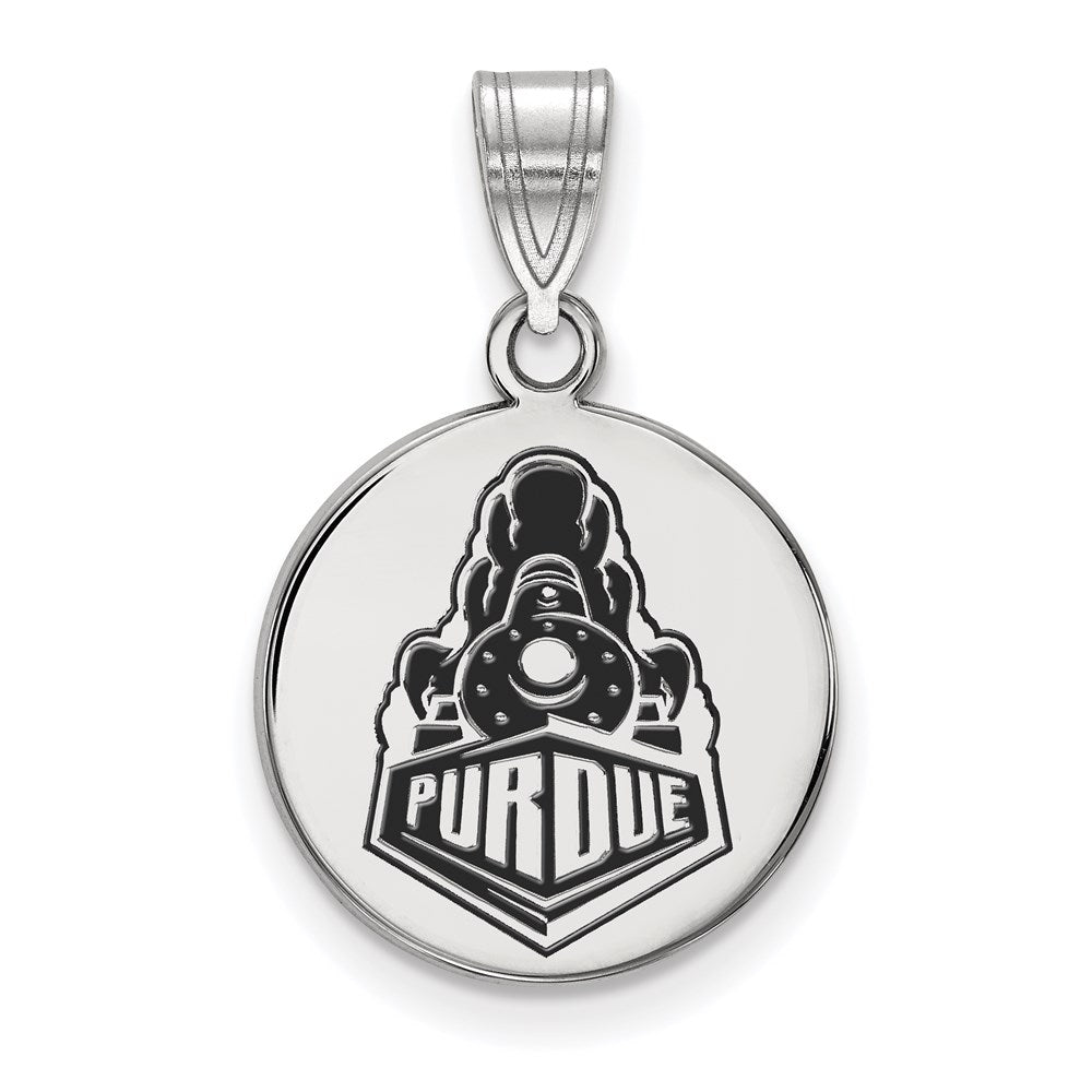 Sterling Silver Rhodium Plated Logoart Purdue University Boilermakers Train Logo Medium Enameled Disc Pendant