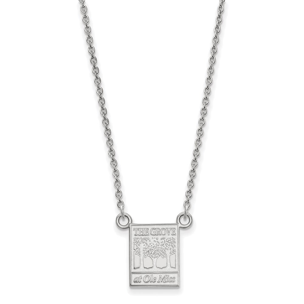 Sterling Silver Rhodium Plated Logoart University Of Mississippi The Grove At Ole Miss Small Pendant 18 Inch Necklace