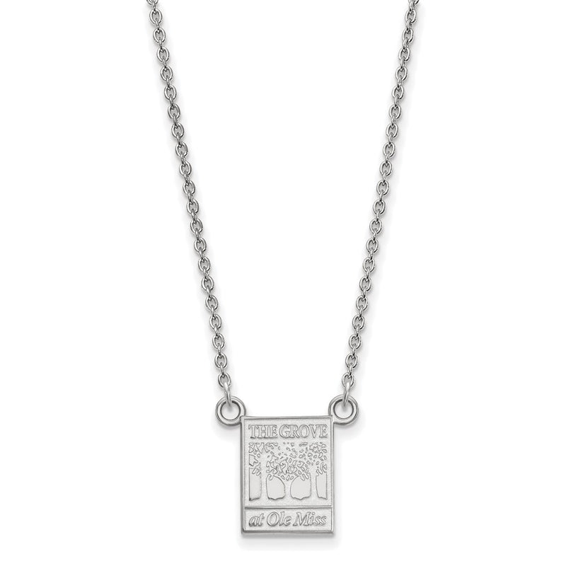 Sterling Silver Rhodium Plated Logoart University Of Mississippi The Grove At Ole Miss Small Pendant 18 Inch Necklace