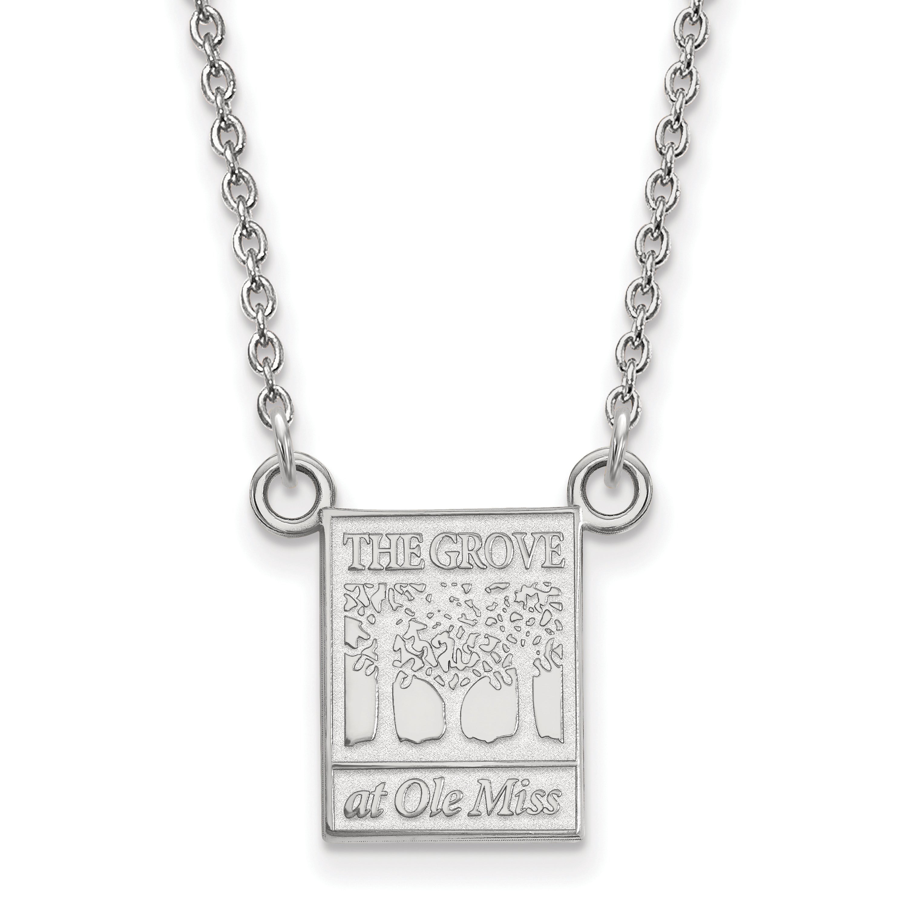10K White Gold Logoart University Of Mississippi The Grove At Ole Miss Small Pendant 18 Inch Necklace