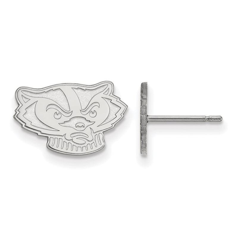 Sterling Silver Rhodium Plated Logoart University Of Wisconsin Badger Extra Small Post Earrings