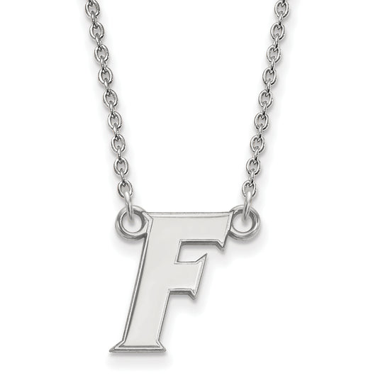 Sterling Silver Rhodium Plated Logoart University Of Florida Letter F Small Pendant 18 Inch Necklace