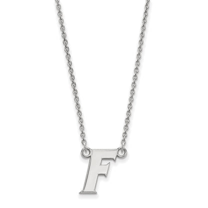 Sterling Silver Rhodium Plated Logoart University Of Florida Letter F Small Pendant 18 Inch Necklace