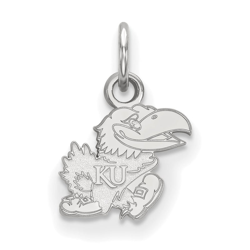 Sterling Silver Rhodium Plated Logoart University Of Kansas Jayhawk Extra Small Pendant