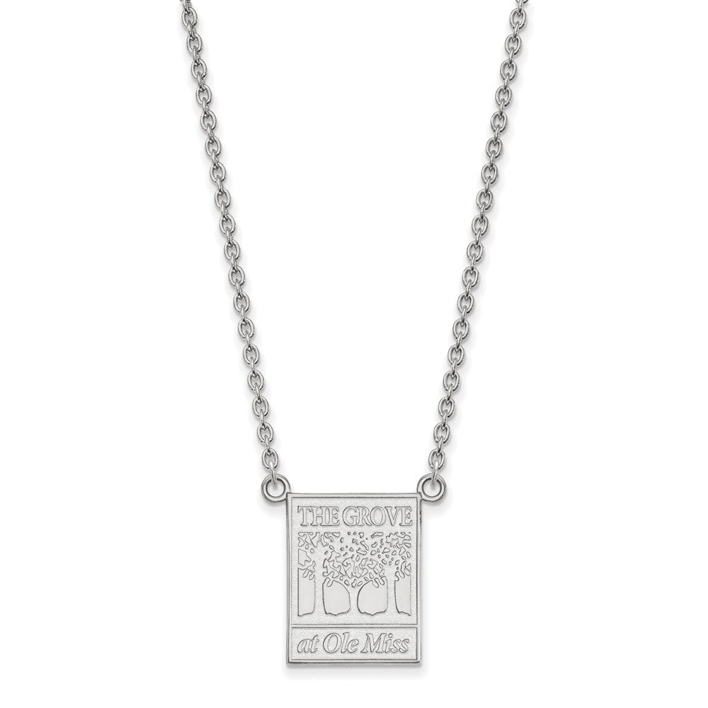 Sterling Silver Rhodium Plated Logoart University Of Mississippi The Grove At Ole Miss Large Pendant 18 Inch Necklace