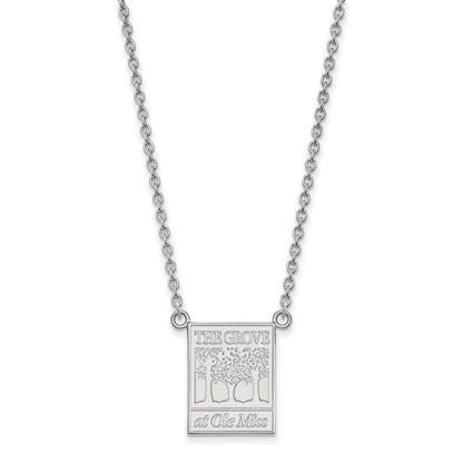 Sterling Silver Rhodium Plated Logoart University Of Mississippi The Grove At Ole Miss Large Pendant 18 Inch Necklace