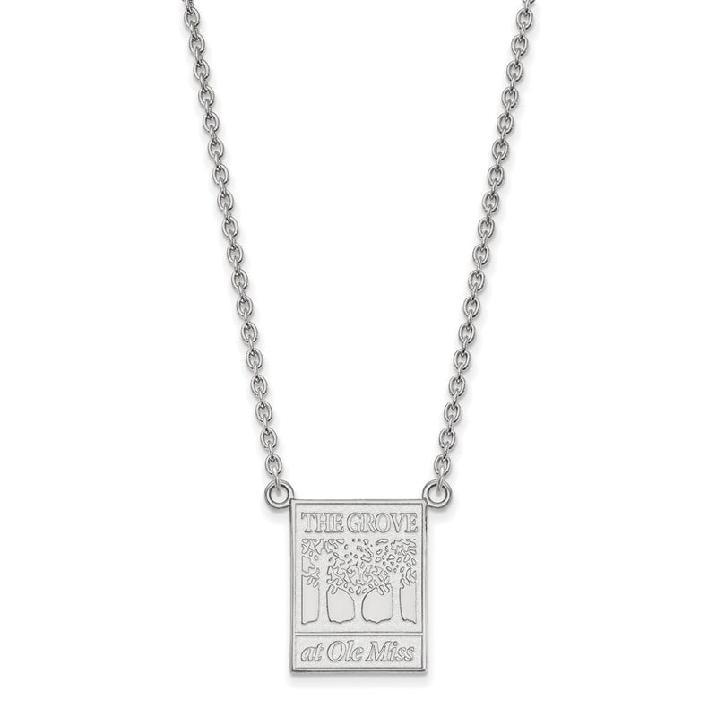 Sterling Silver Rhodium Plated Logoart University Of Mississippi The Grove At Ole Miss Large Pendant 18 Inch Necklace