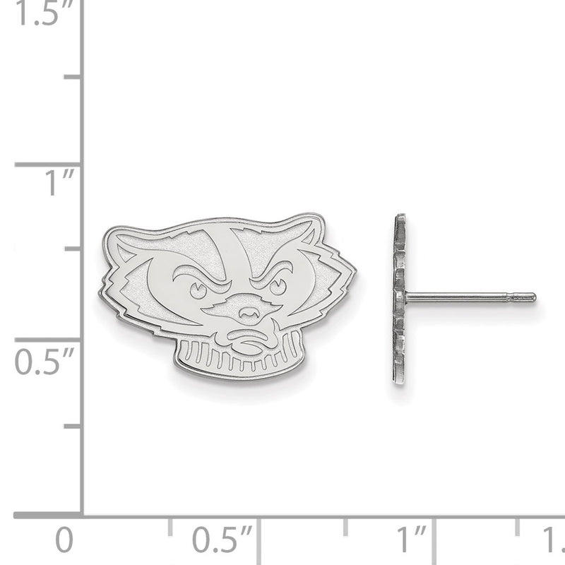 Sterling Silver Rhodium Plated Logoart University Of Wisconsin Badger Small Post Earrings
