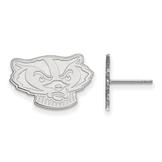 10K White Gold Logoart University Of Wisconsin Badger Small Post Earrings