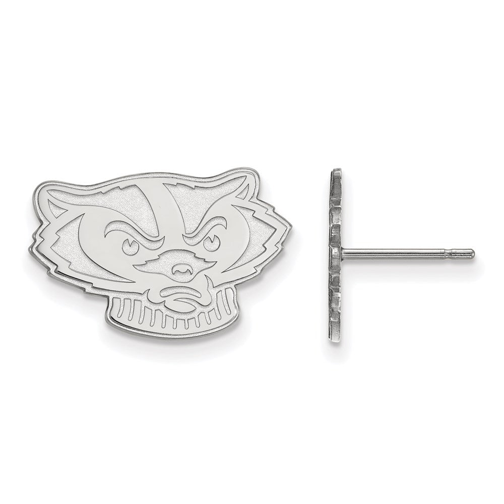 10K White Gold Logoart University Of Wisconsin Badger Small Post Earrings