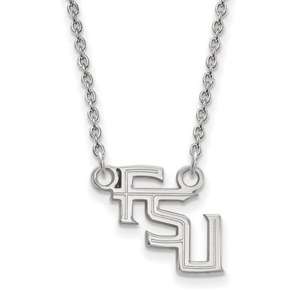 Sterling Silver Rhodium Plated Logoart Florida State University F S U Small Pendant 18 Inch Necklace