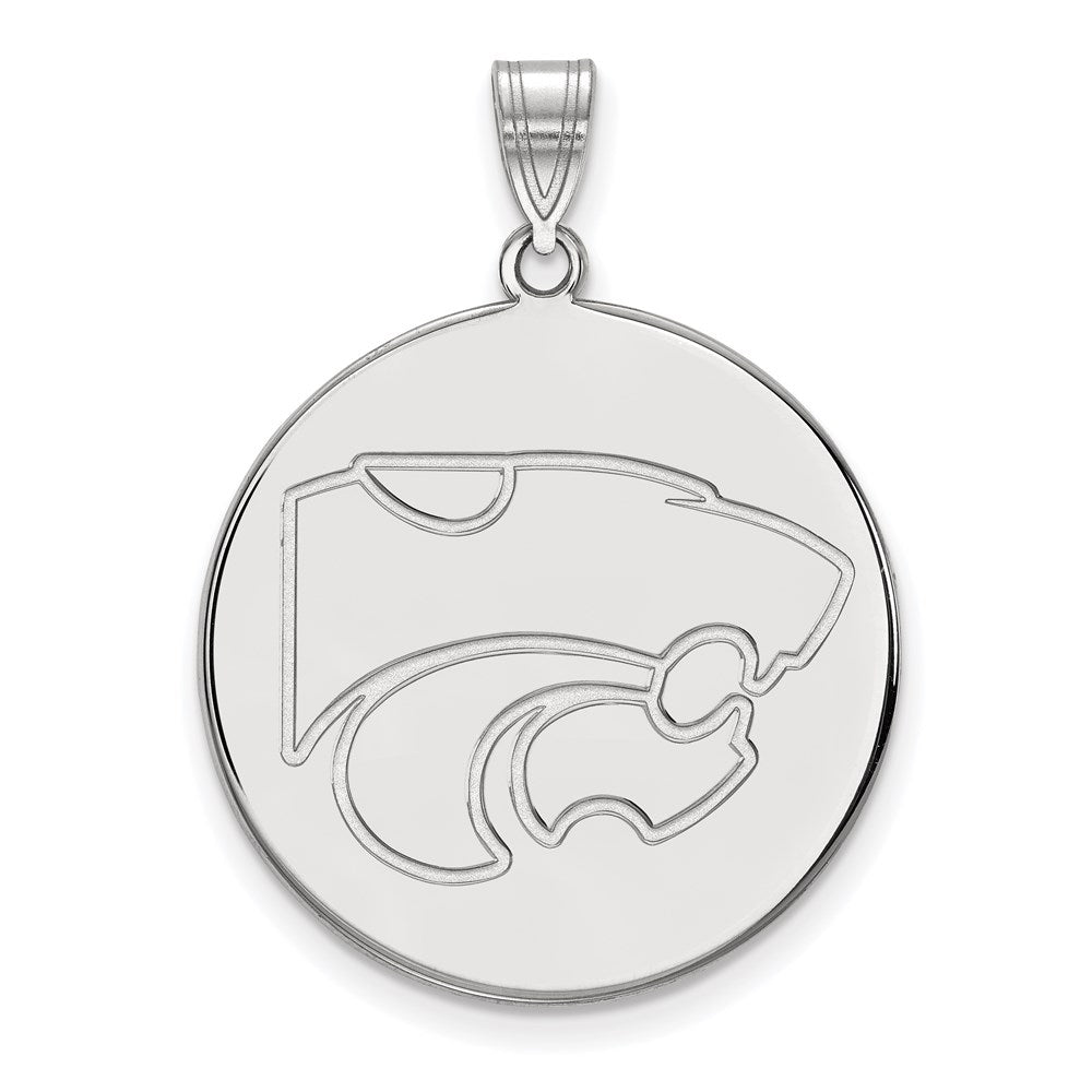 Sterling Silver Rhodium Plated Logoart Kansas State University Wildcat Extra Large Disc Pendant