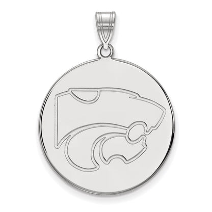 Sterling Silver Rhodium Plated Logoart Kansas State University Wildcat Extra Large Disc Pendant