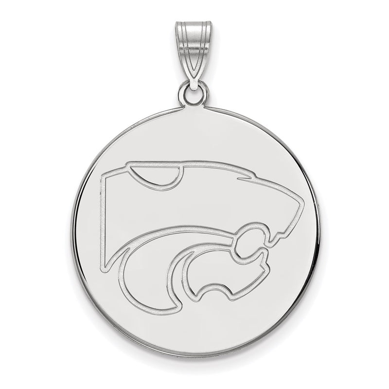 Sterling Silver Rhodium Plated Logoart Kansas State University Wildcat Extra Large Disc Pendant