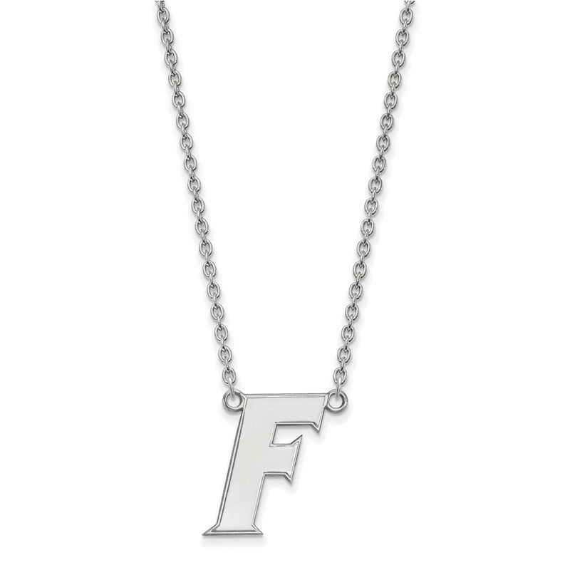Sterling Silver Rhodium Plated Logoart University Of Florida Letter F Large Pendant 18 Inch Necklace