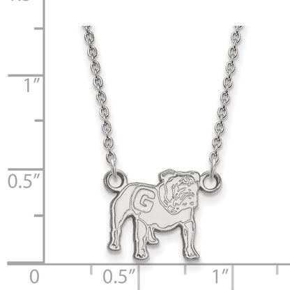 10K White Gold Logoart University Of Georgia Bulldog Small Pendant 18 Inch Necklace