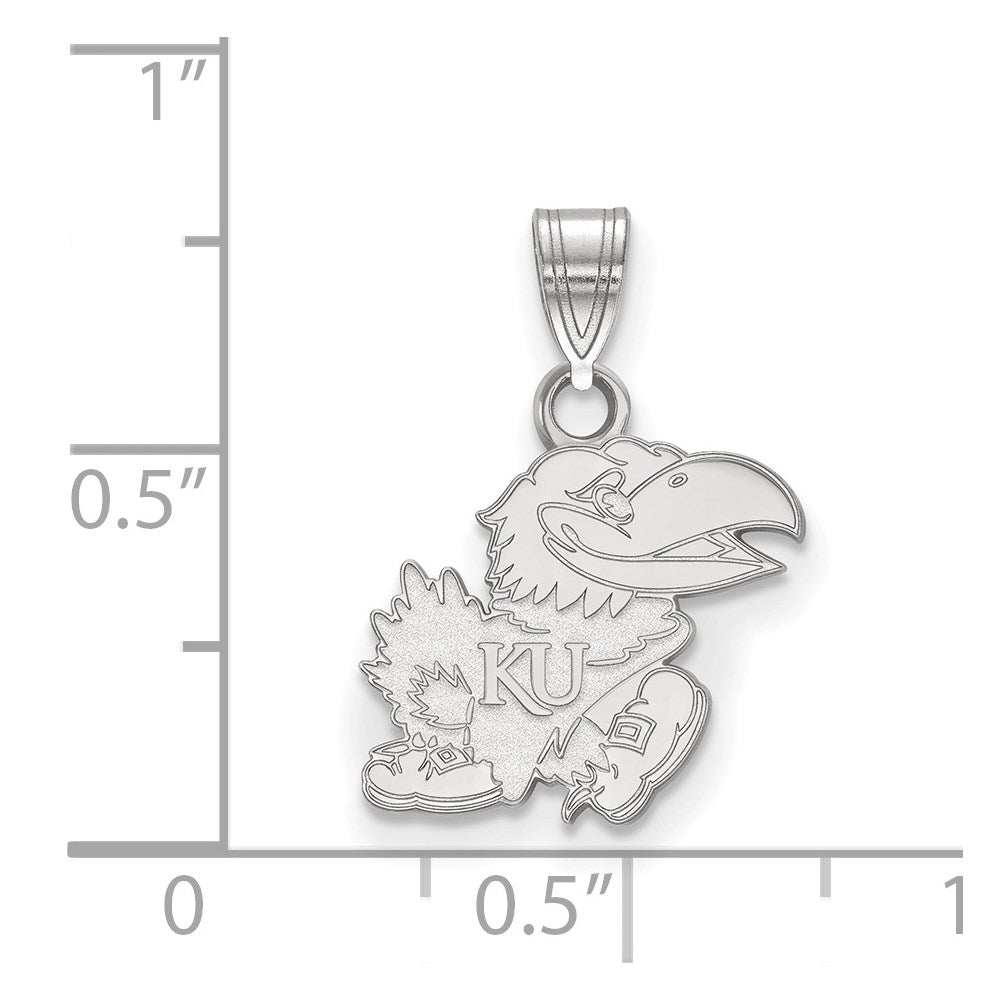 Sterling Silver Rhodium Plated Logoart University Of Kansas Jayhawk Small Pendant