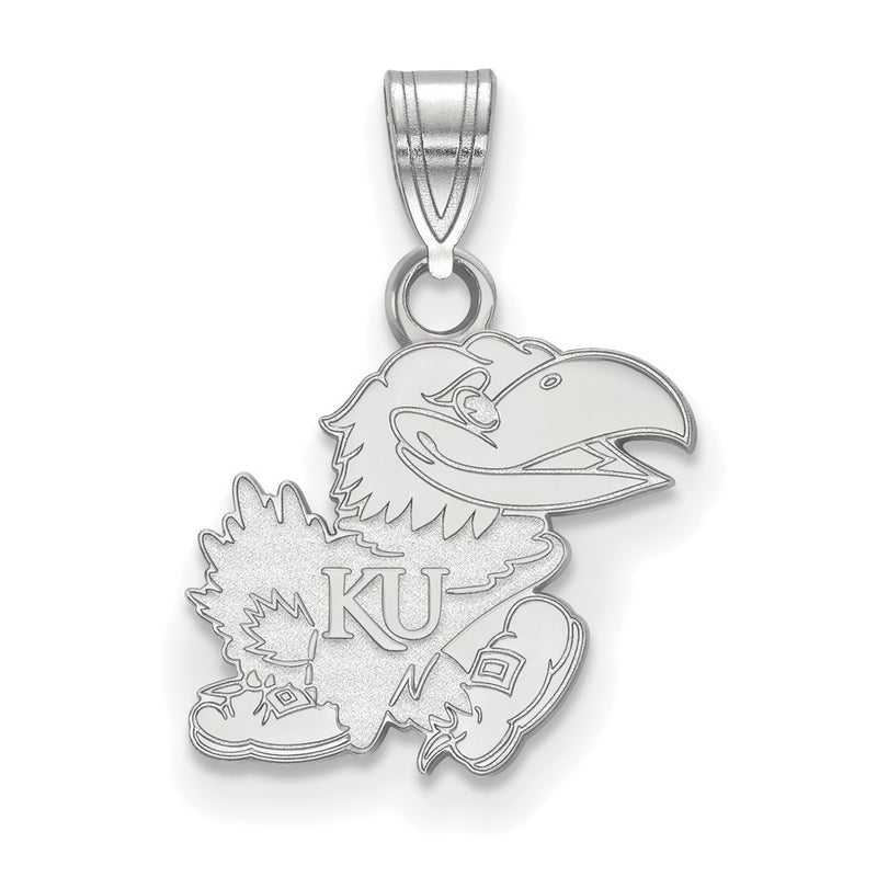 Sterling Silver Rhodium Plated Logoart University Of Kansas Jayhawk Small Pendant