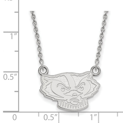 10K White Gold Logoart University Of Wisconsin Badger Small Pendant 18 Inch Necklace