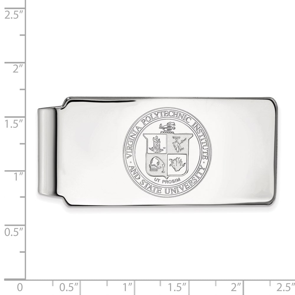 Sterling Silver Rhod-Pltd Logoart Virginia Tech Crest Money Clip