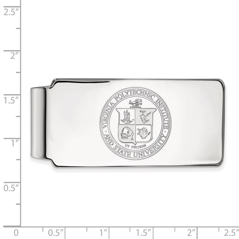 Sterling Silver Rhod-Pltd Logoart Virginia Tech Crest Money Clip