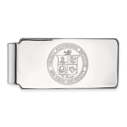 Sterling Silver Rhod-Pltd Logoart Virginia Tech Crest Money Clip