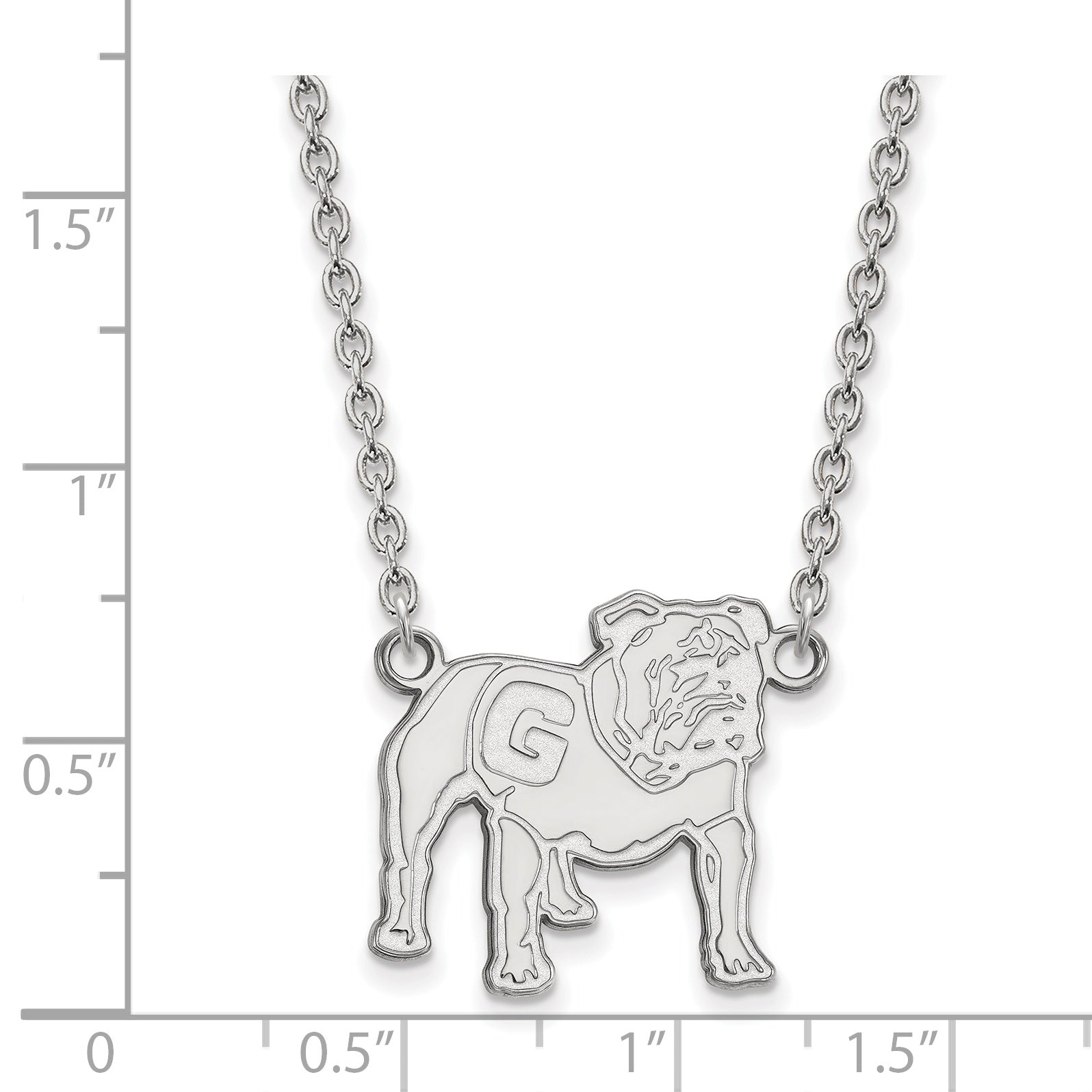 10K White Gold Logoart University Of Georgia Bulldog Large Pendant 18 Inch Necklace