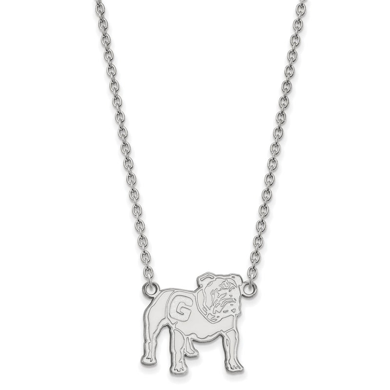 10K White Gold Logoart University Of Georgia Bulldog Large Pendant 18 Inch Necklace