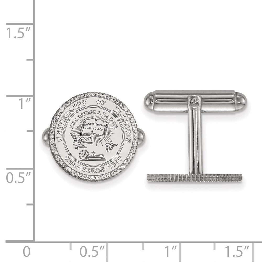 Sterling Silver Rhod-Pltd Logoart University of Illinois Crest Cuff Links