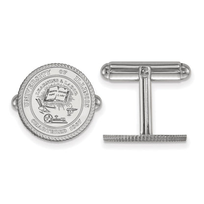 Sterling Silver Rhod-Pltd Logoart University of Illinois Crest Cuff Links