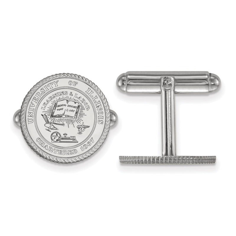 Sterling Silver Rhod-Pltd Logoart University of Illinois Crest Cuff Links