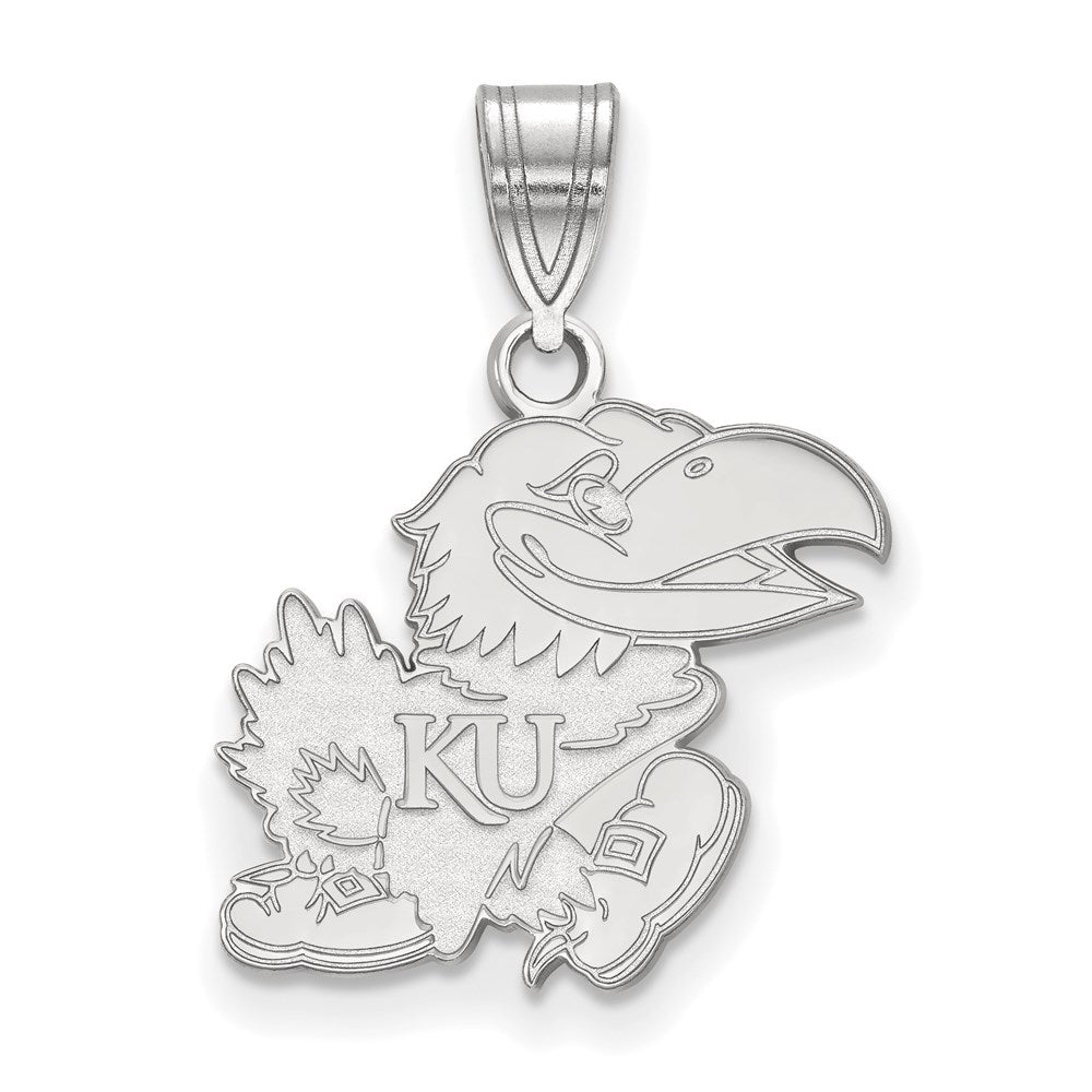 Sterling Silver Rhodium Plated Logoart University Of Kansas Jayhawk Medium Pendant