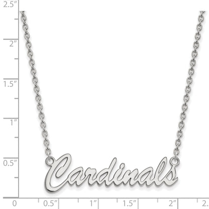 Sterling Silver Rhodium Plated Logoart University Of Louisville Cardinals Script Medium Pendant 18 Inch Necklace