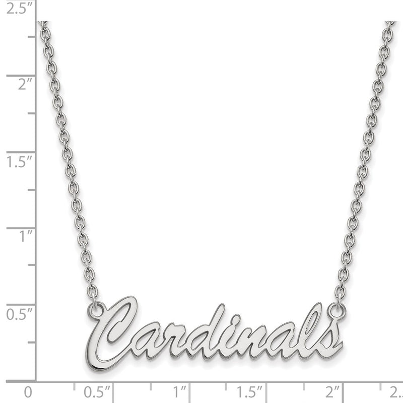 Sterling Silver Rhodium Plated Logoart University Of Louisville Cardinals Script Medium Pendant 18 Inch Necklace