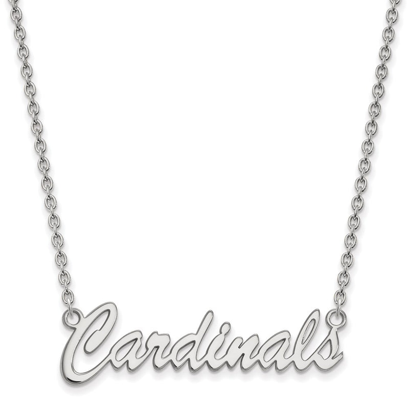 Sterling Silver Rhodium Plated Logoart University Of Louisville Cardinals Script Medium Pendant 18 Inch Necklace