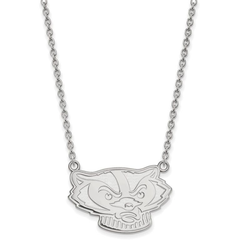 14K White Gold Logoart University Of Wisconsin Badger Large Pendant 18 Inch Necklace