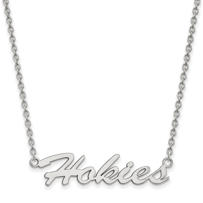 Sterling Silver Rhodium Plated Logoart Virginia Tech Hokies Script Medium Pendant 18 Inch Necklace