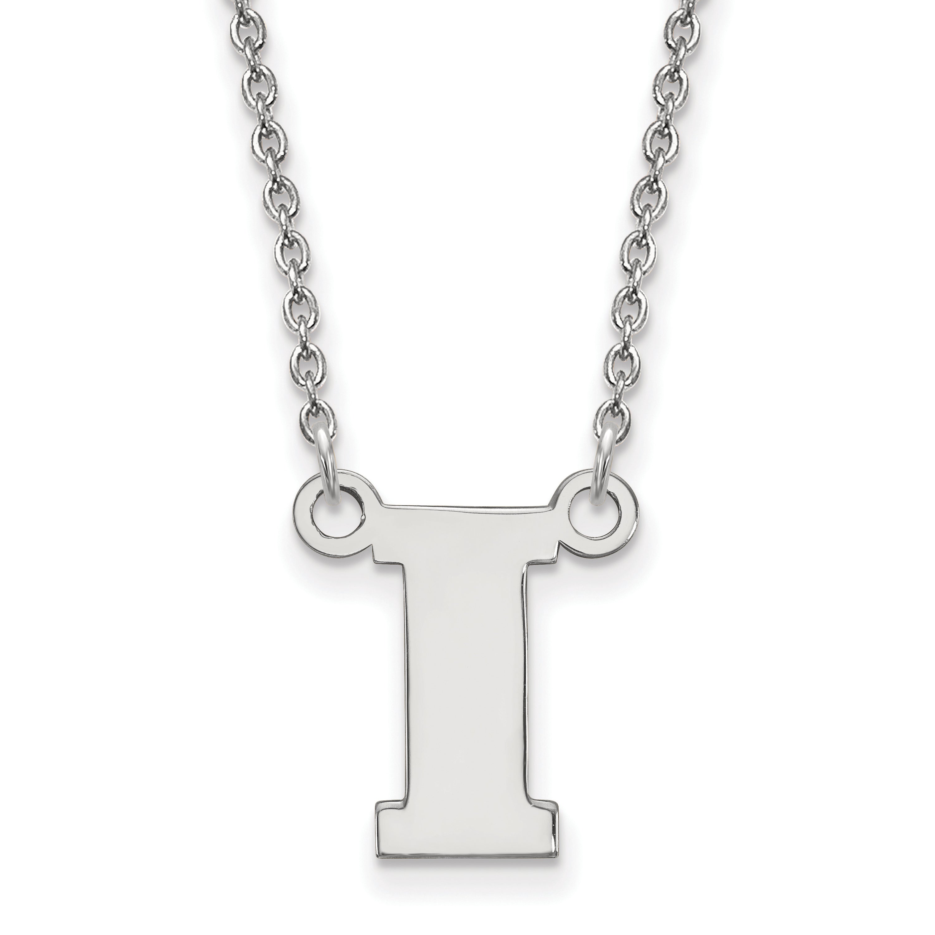 10K White Gold Logoart University Of Iowa Letter I Small Pendant 18 Inch Necklace