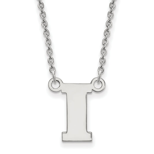 Sterling Silver Rhodium Plated Logoart University Of Iowa Letter I Small Pendant 18 Inch Necklace