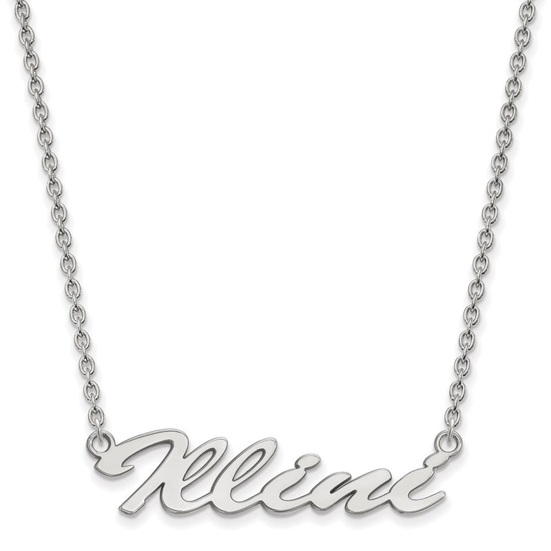 Sterling Silver Rhodium Plated Logoart University Of Illinois Medium Illini Script Pendant 18 Inch Necklace