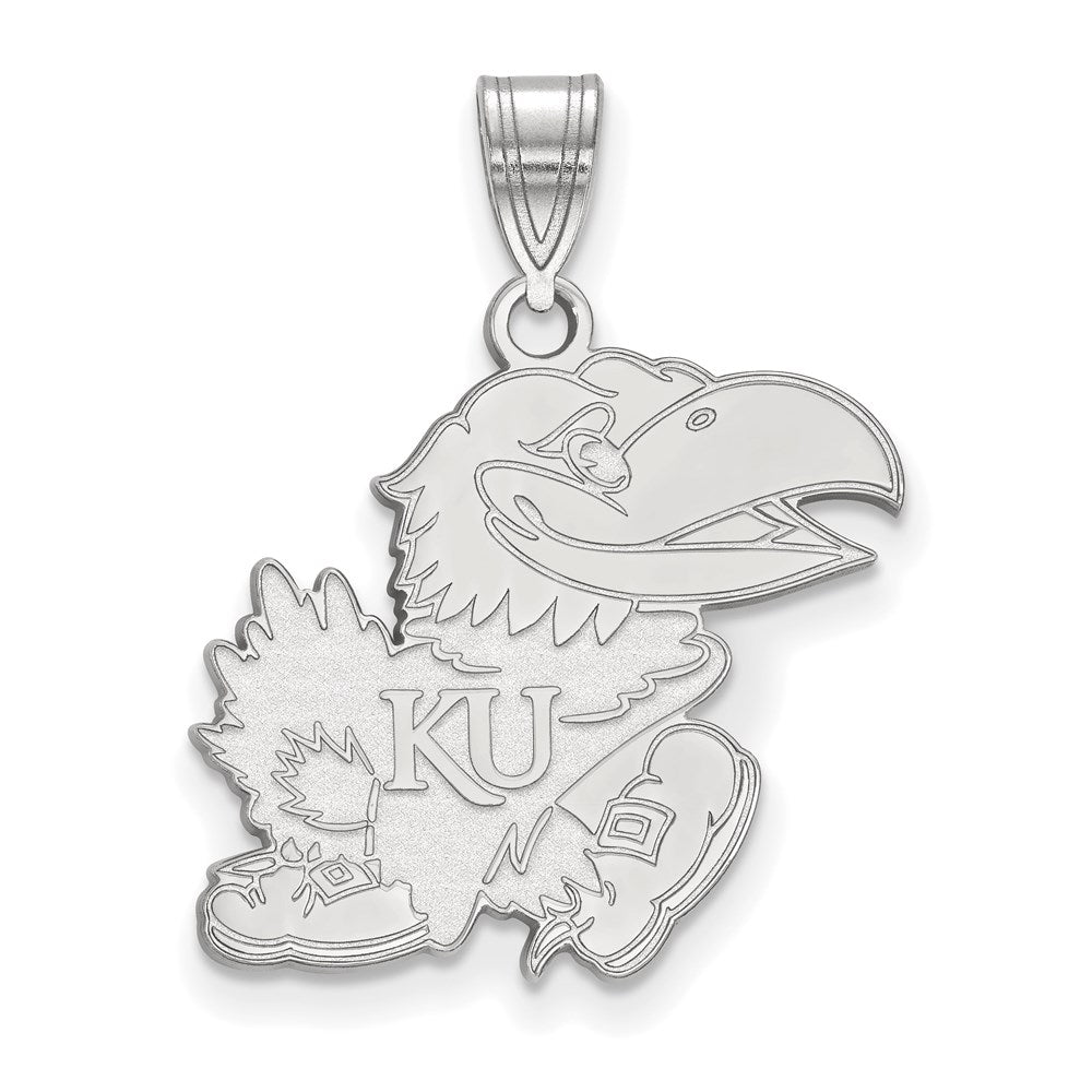 Sterling Silver Rhodium Plated Logoart University Of Kansas Jayhawk Large Pendant